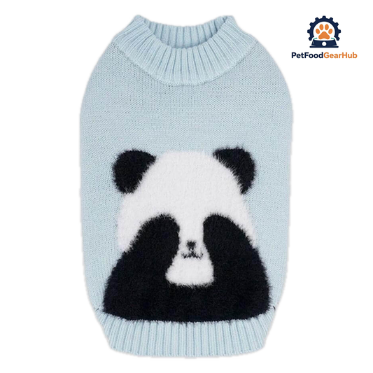 Light Blue Panda Knit Cat Sweater | Cute Cat Sweater | PetFoodGearHub