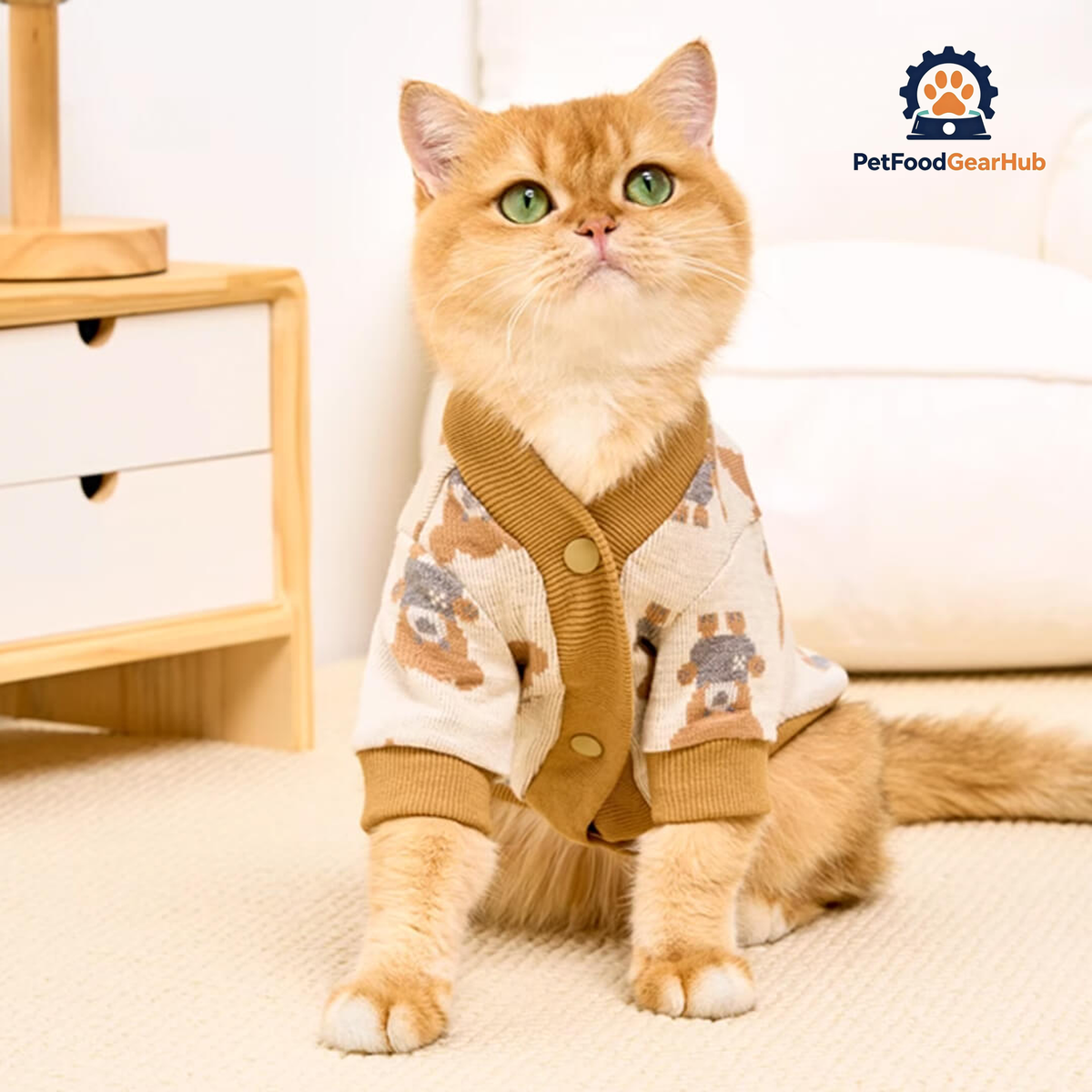 Cat in Cute Teddy Bear Print Cardigan | PetFoodGearHub