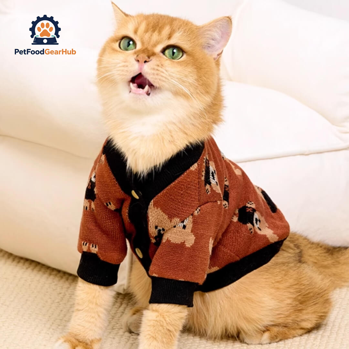 Cat in Cute Teddy Bear Print Cardigan | PetFoodGearHub