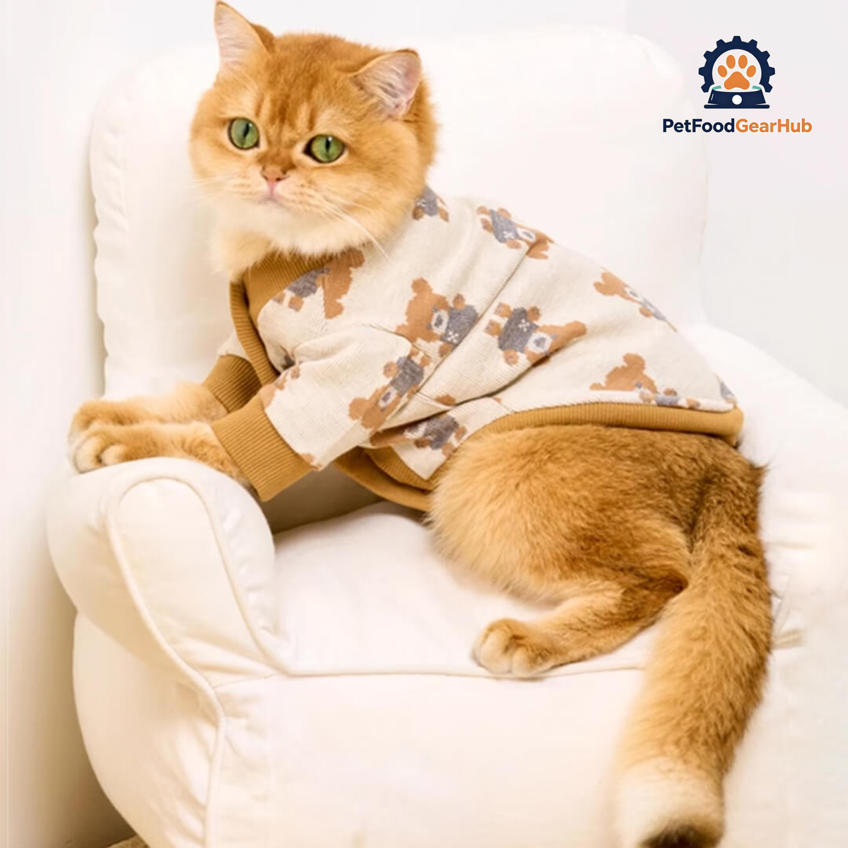 Cat in Cute Teddy Bear Print Cardigan | PetFoodGearHub