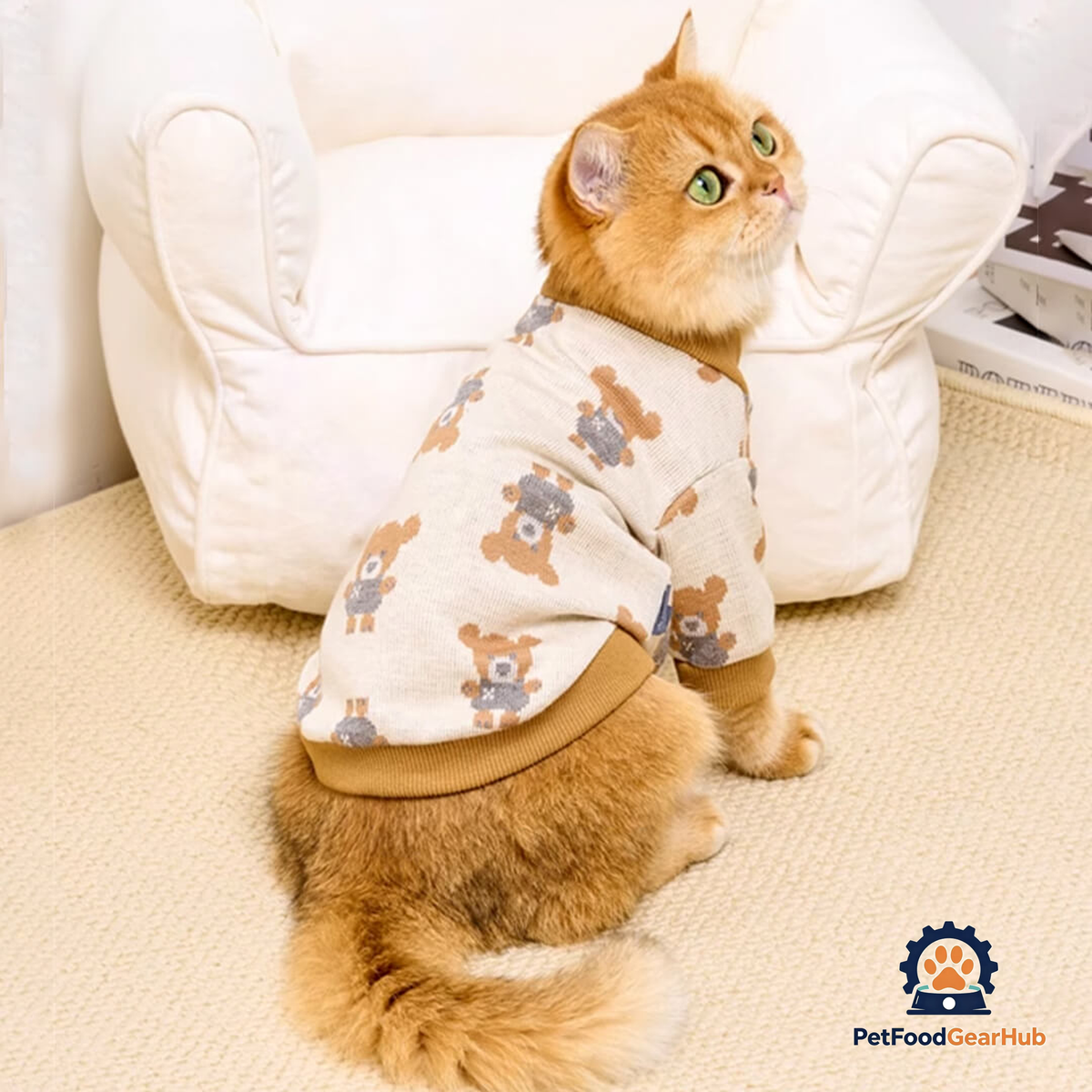 Cat in Cute Teddy Bear Print Cardigan | PetFoodGearHub