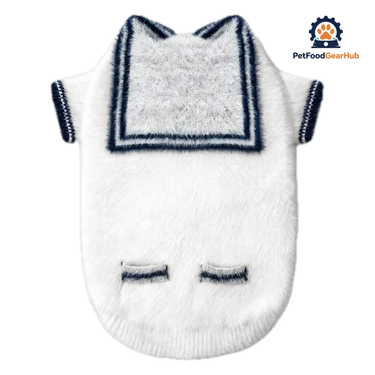 White Sailor Cat Cardigan | Nautical Cat Sweater | PetFoodGearHub