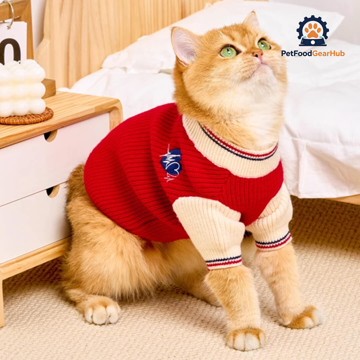Cat in Red Preppy Sweater | PetFoodGearHub