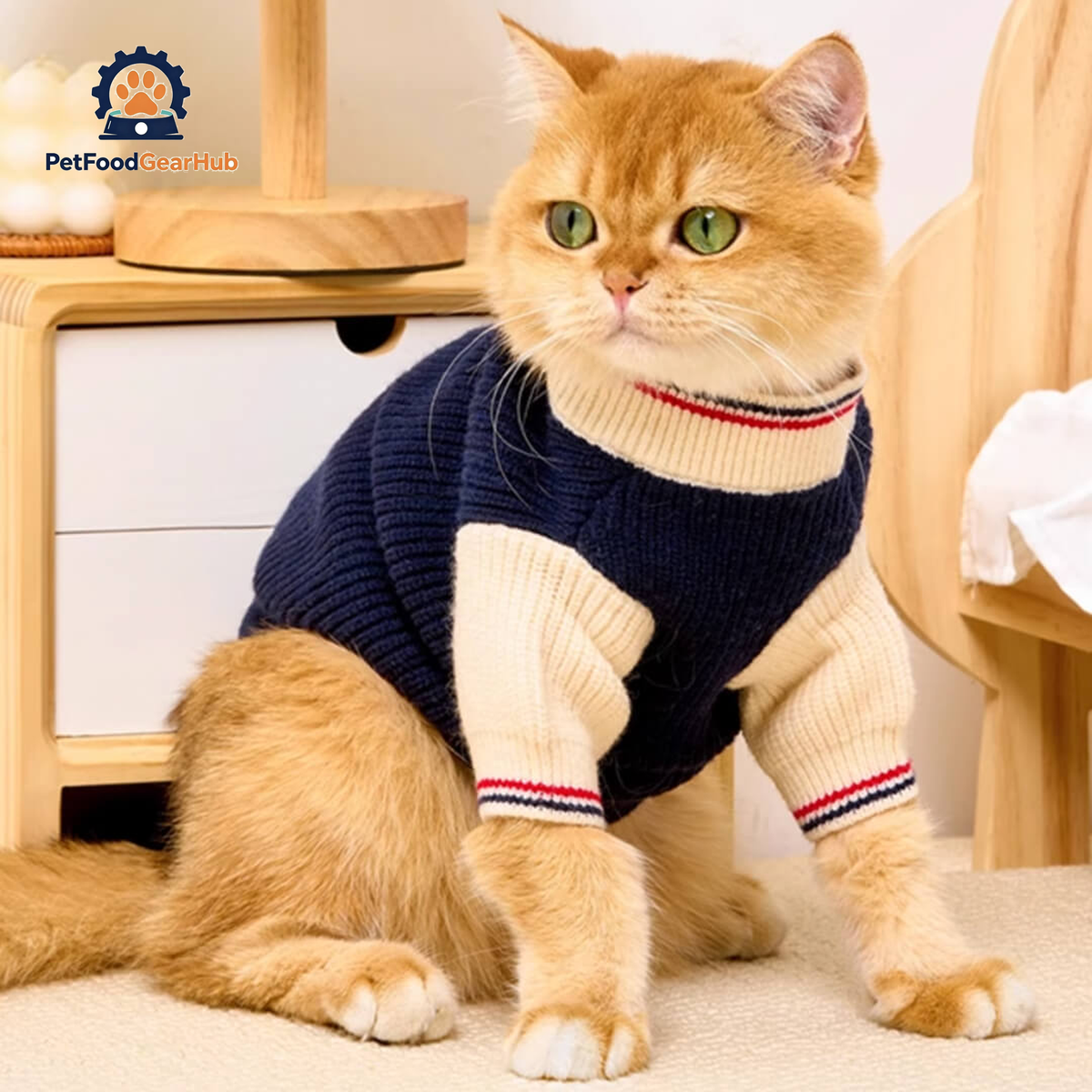 Cat in Blue Preppy Sweater | PetFoodGearHub
