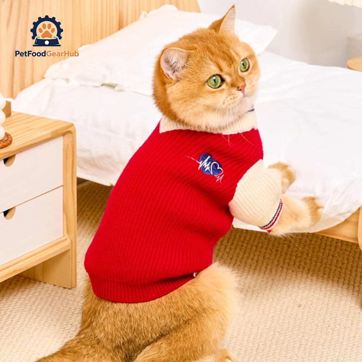 Cat in Red Preppy Sweater | PetFoodGearHub