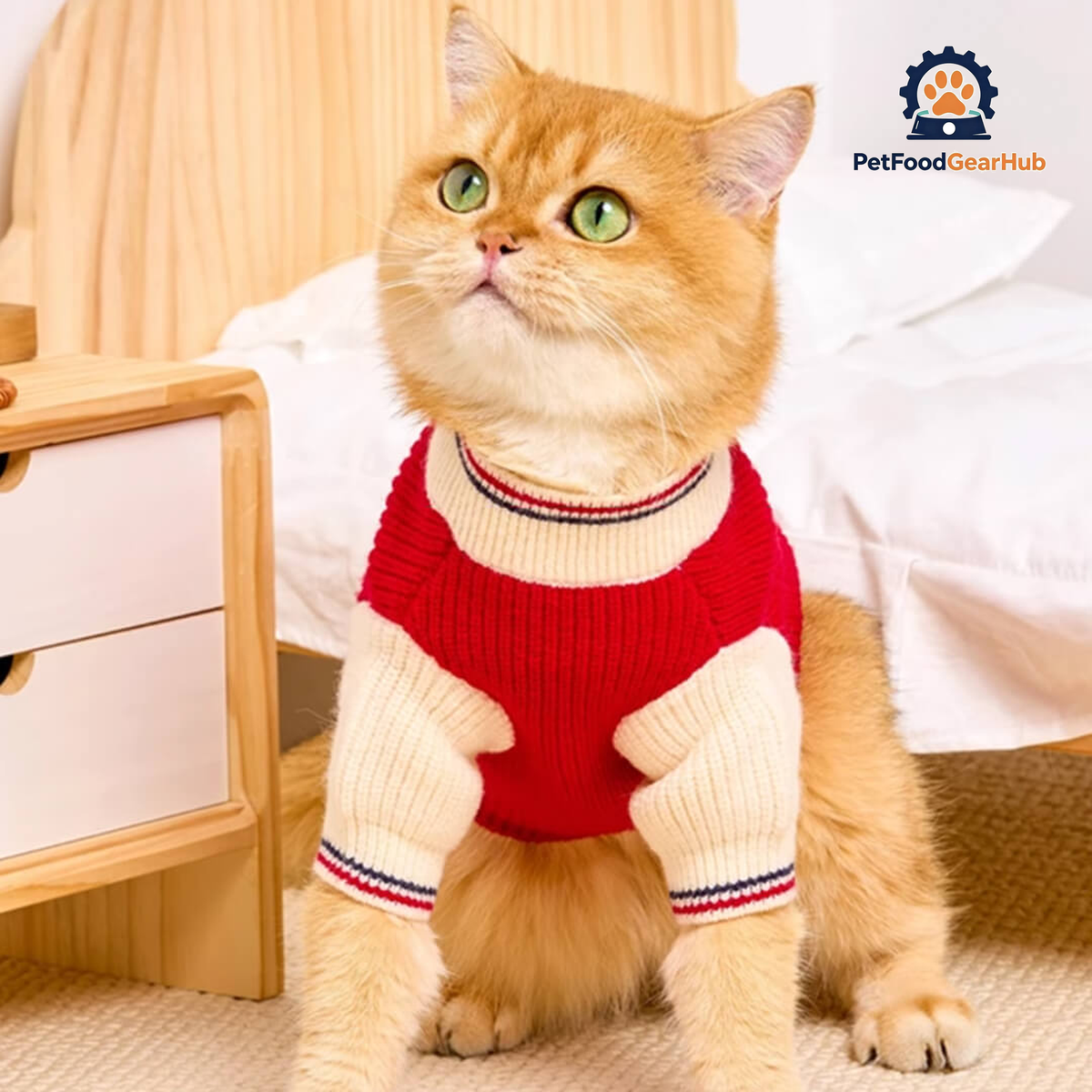 Cat in Red Preppy Sweater | PetFoodGearHub