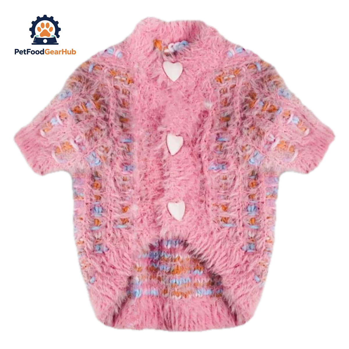 Pink Fuzzy Cat Cardigan With Heart Buttons | Cozy Knit Cat Sweater | PetFoodGearHub