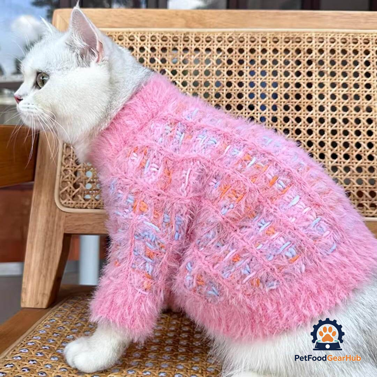 Cat in Pink Fuzzy Cat Cardigan with Heart Buttons | Cute Cat Outfit | PetFoodGearHub