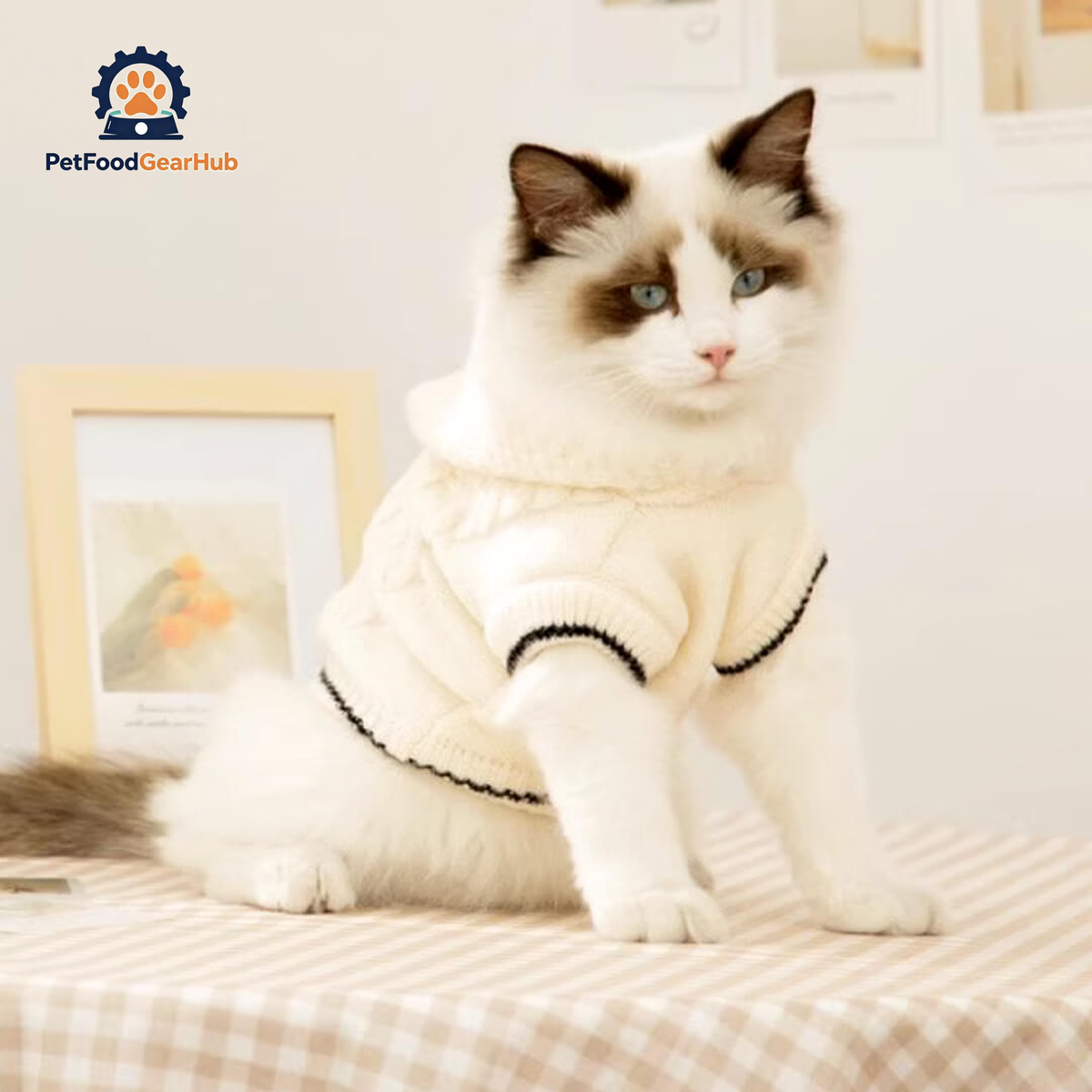 Cat in White Hooded Sweater | PetFoodGearHub