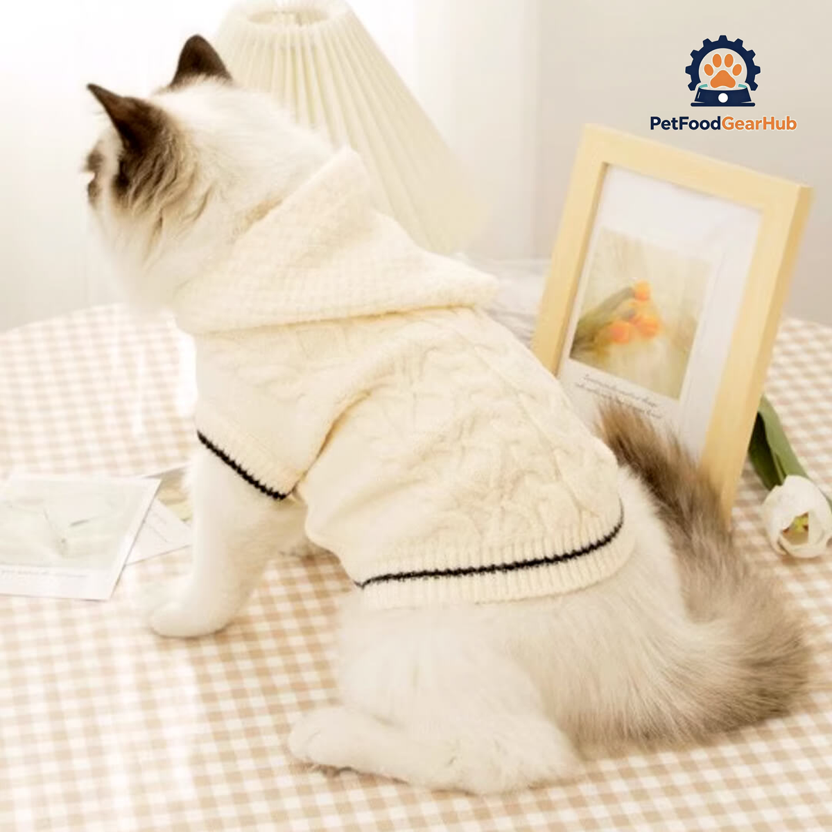 Cat in White Hooded Sweater | PetFoodGearHub