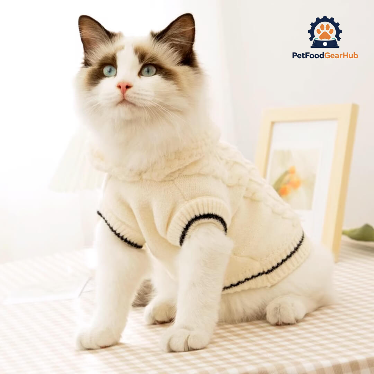 Cat in White Hooded Sweater | PetFoodGearHub