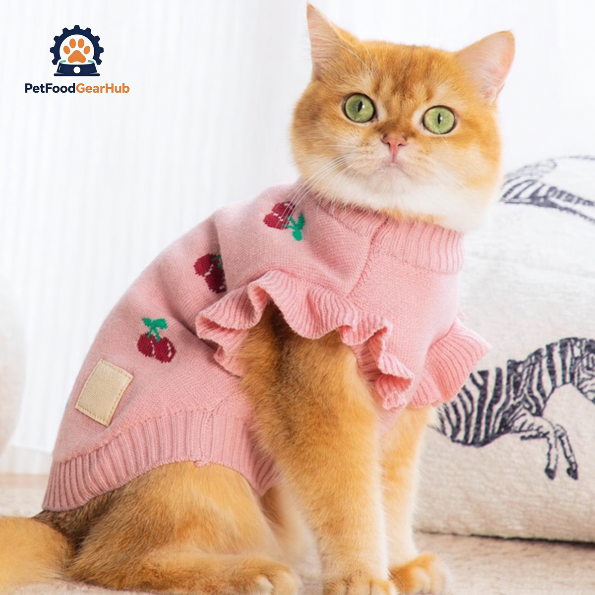 Cat in Pink Cherry Print Sweater | PetFoodGearHub