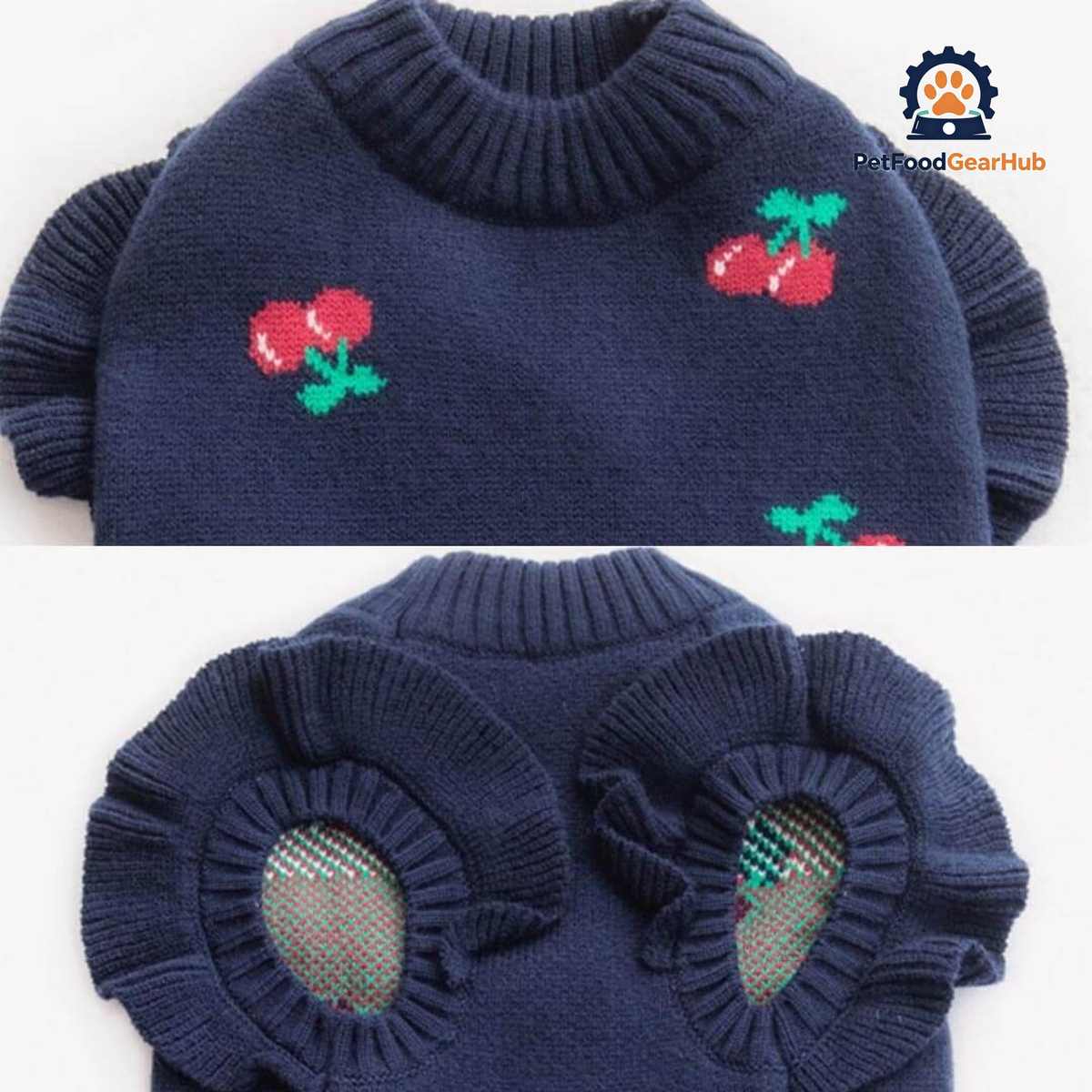 Navy Cherry Print Cat Sweater | PetFoodGearHub