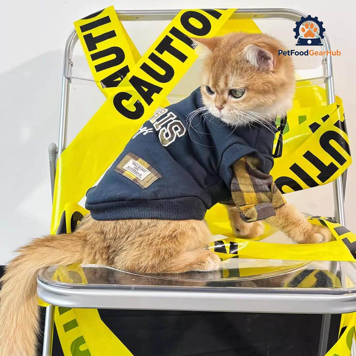Cat In Navy Sweatshirt | Stylish Cat Outfit | PetFoodGearHub