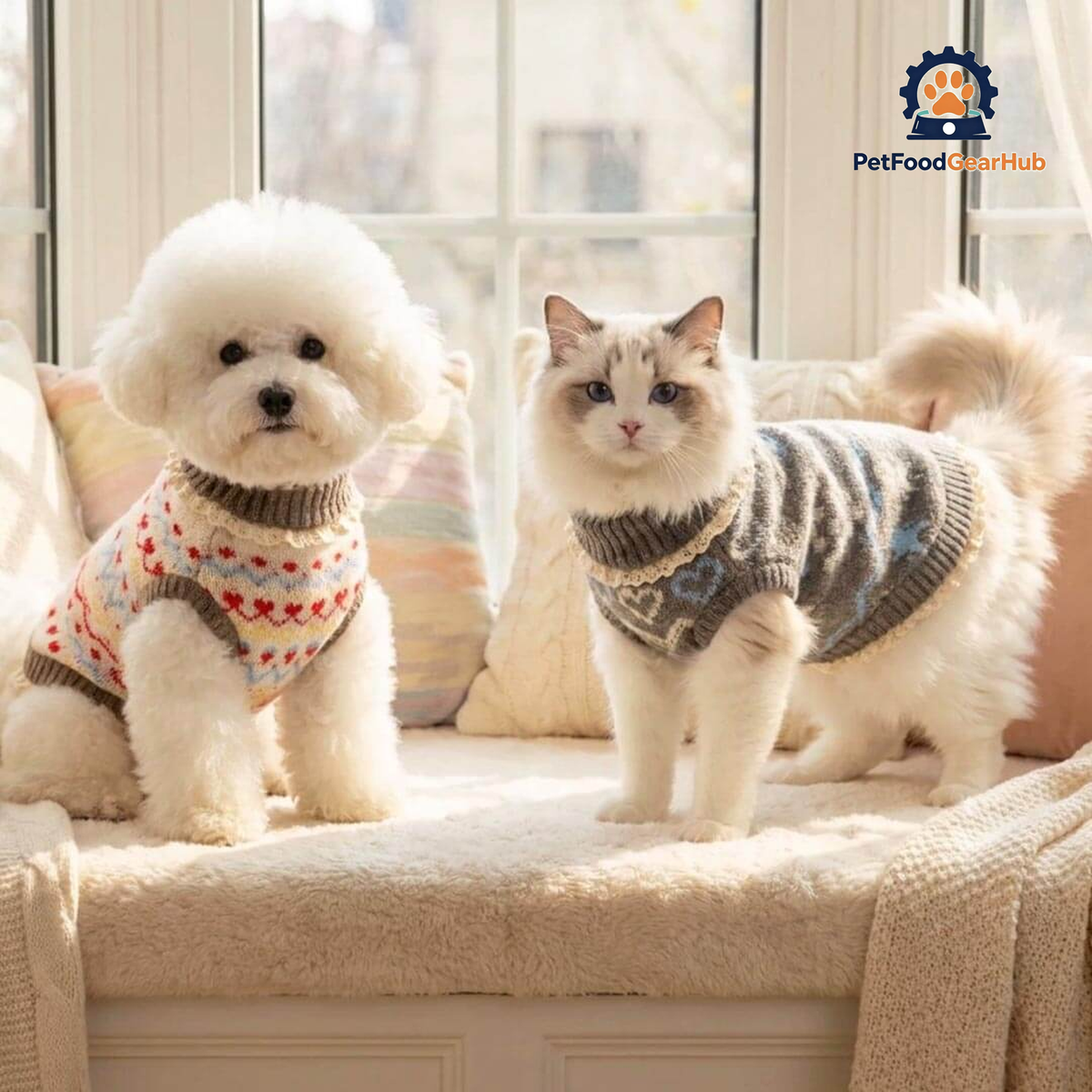 Alpine Cat Sweater on Ragdoll Cat with Dog | cozy Knit Pet Sweaters | PetFoodGearHub