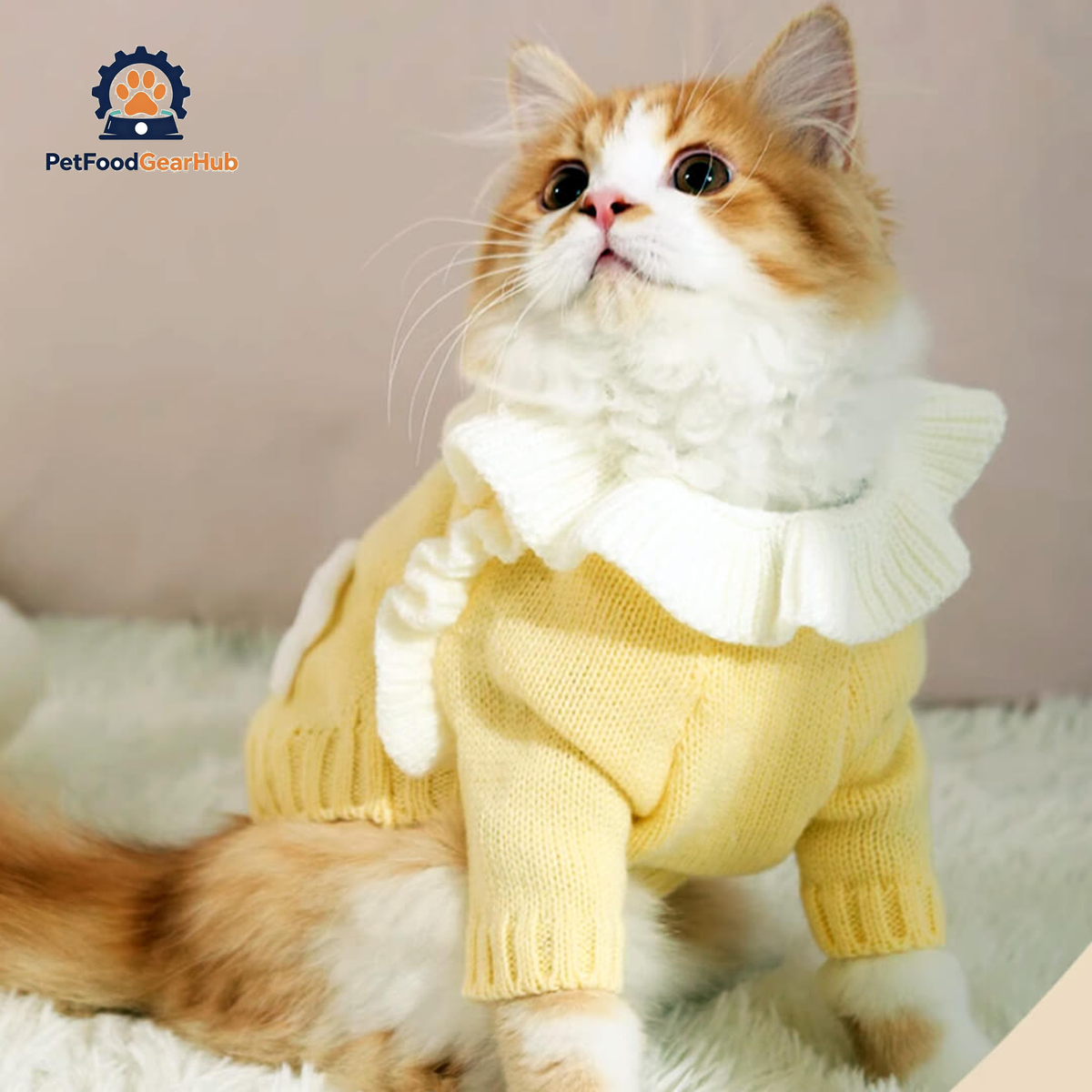 Cat in Cute Yellow Sweater | PetFoodGearHub