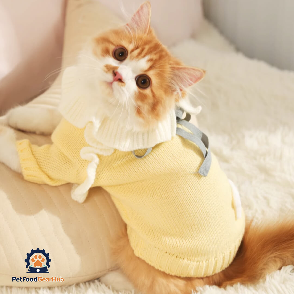 Cat in Cute Yellow Sweater | PetFoodGearHub