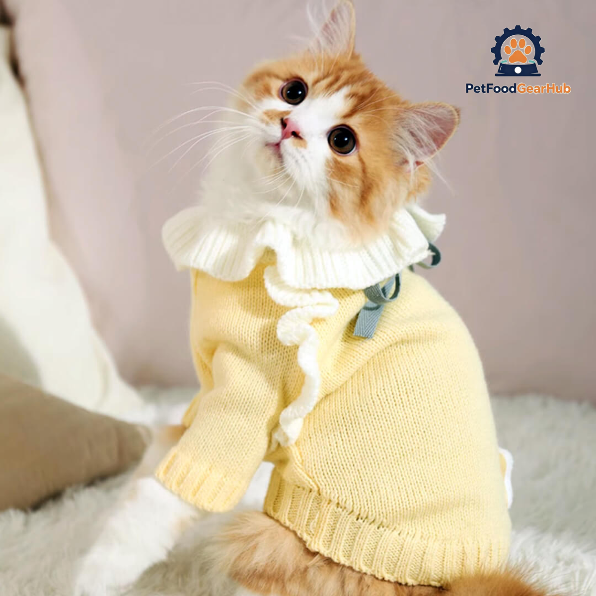 Cat in Cute Yellow Sweater | PetFoodGearHub