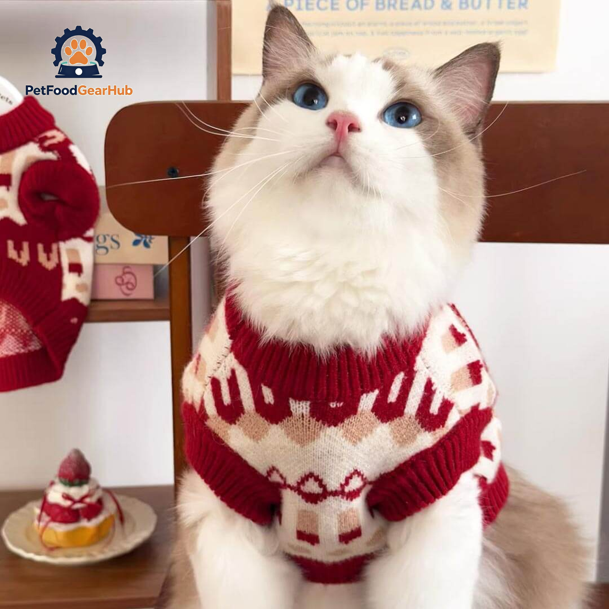 Crimson Cat Sweater On Cat | Soft Knit Winter Cat Outfit | PetFoodGearHub