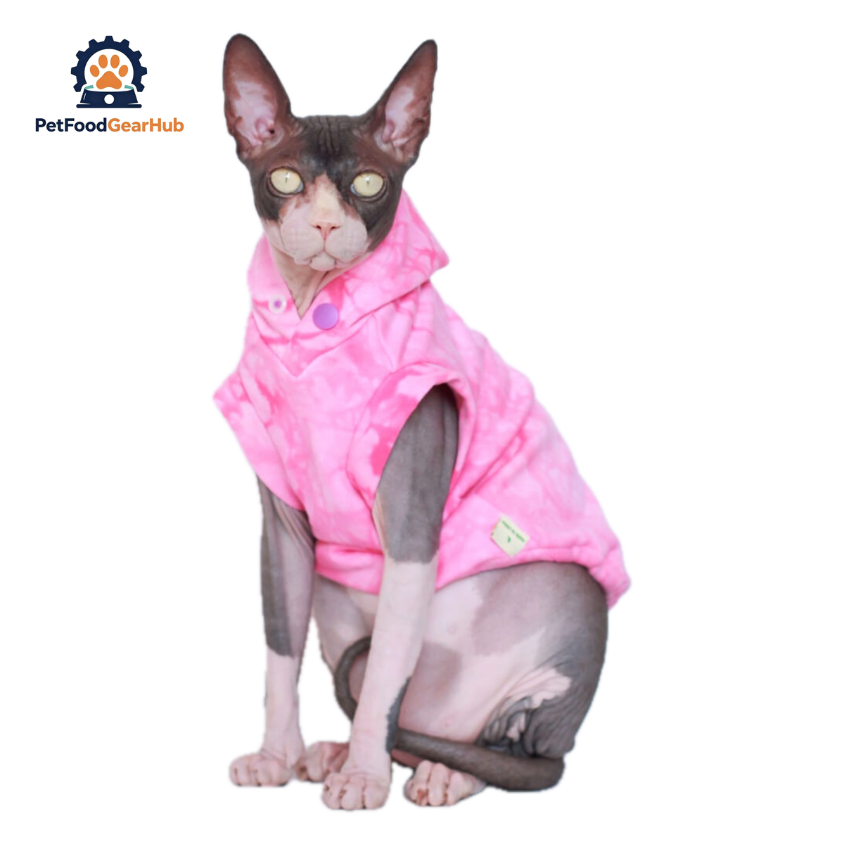 Sphynx Cat in Pink Tie Dye Sleeveless Hoodie | PetFoodGearHub