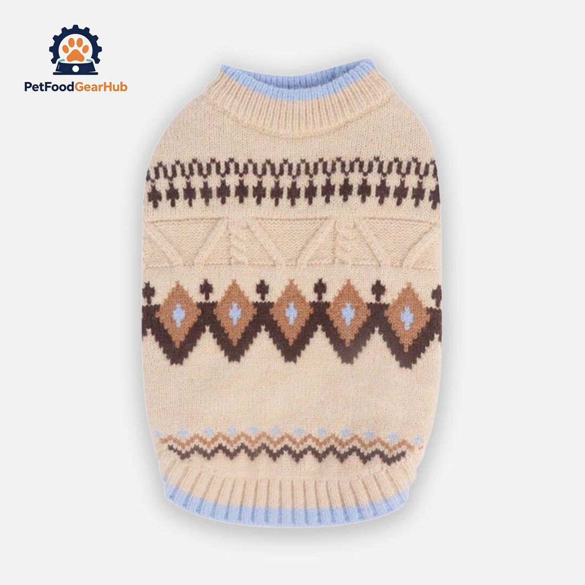 Fair Isle Beige Cat Sweater | Knitted Cat Jumper | PetFoodGearHub
