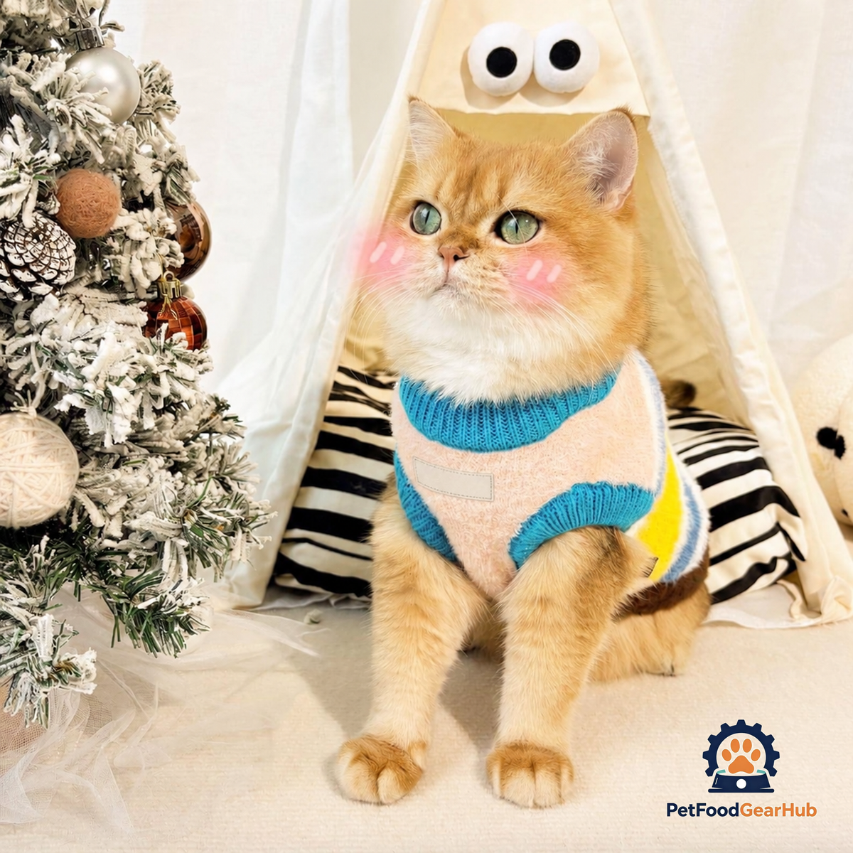 Cat In Rainbow Stripe Sweater | Soft Knit Cat Clothes | PetFoodGearHub