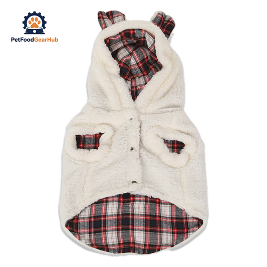 White Fleece Cat Hoodie with Bear Ears | PetFoodGearHub