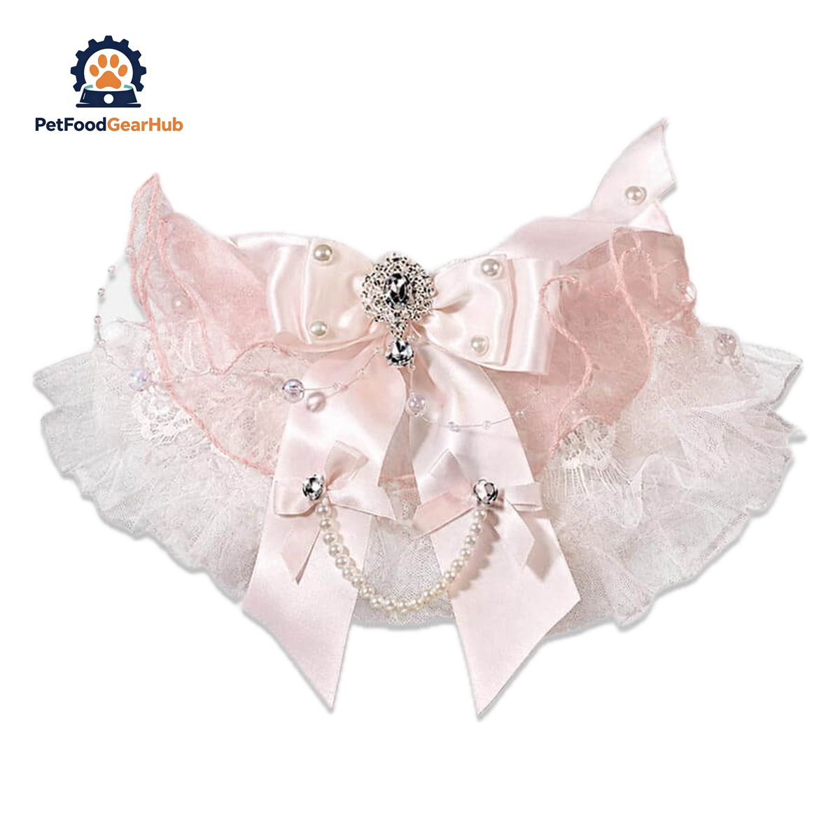 Pink Pearl Bow Cat Bib | Handmade Luxury Ruffle Cat Bib | PetFoodGearHub