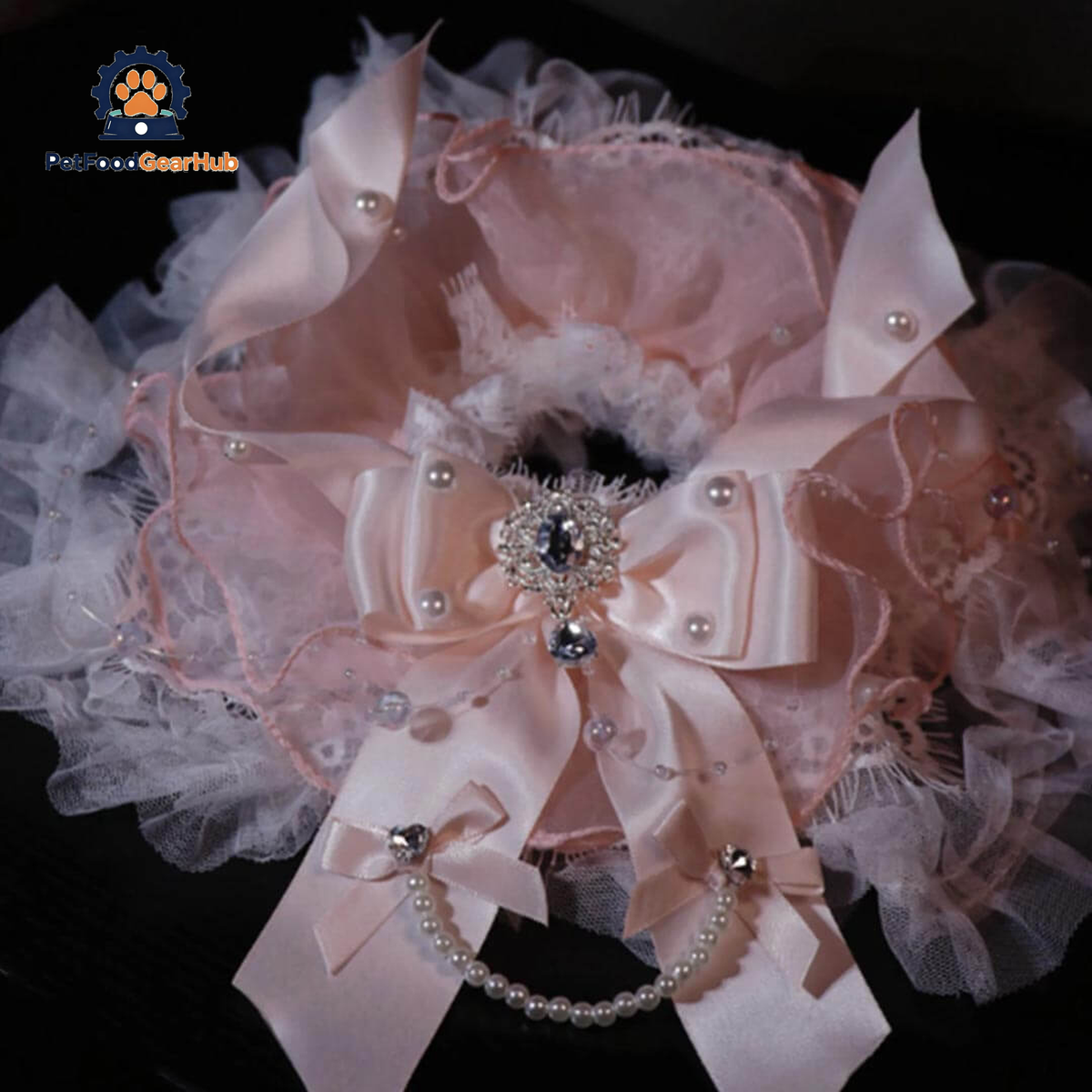 Pink Pearl Bow Cat Bib | Handmade Lace Cat Bib | PetFoodGearHub