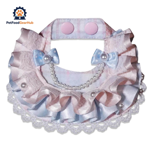 Bonbon Cat Bib | Handmade Pink and Blue Ruffle Cat Bib | PetFoodGearHub