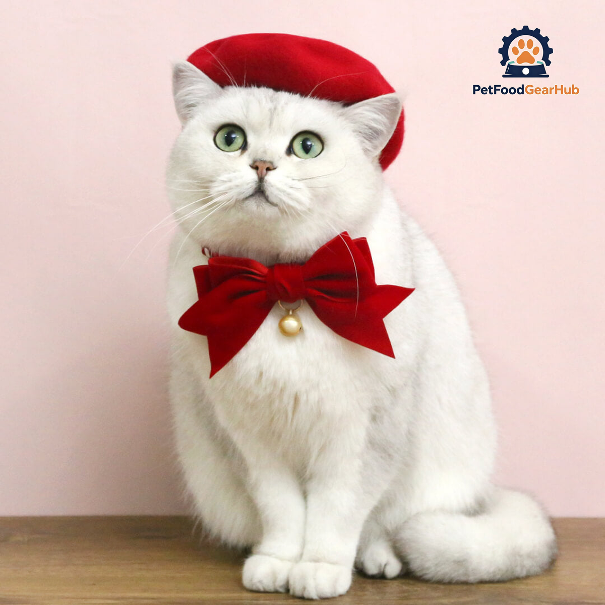 Cat with Red Wool Beret Hat | PetFoodGearHub