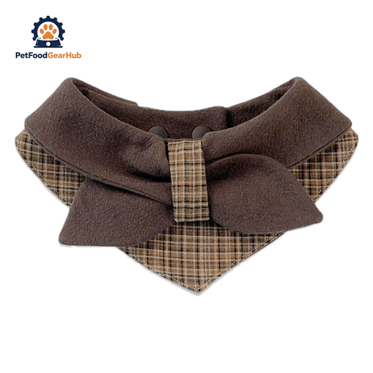 Tweed Cat Bib Bow Collar | Brown Plaid Bow Cat Bib | PetFoodGearHub