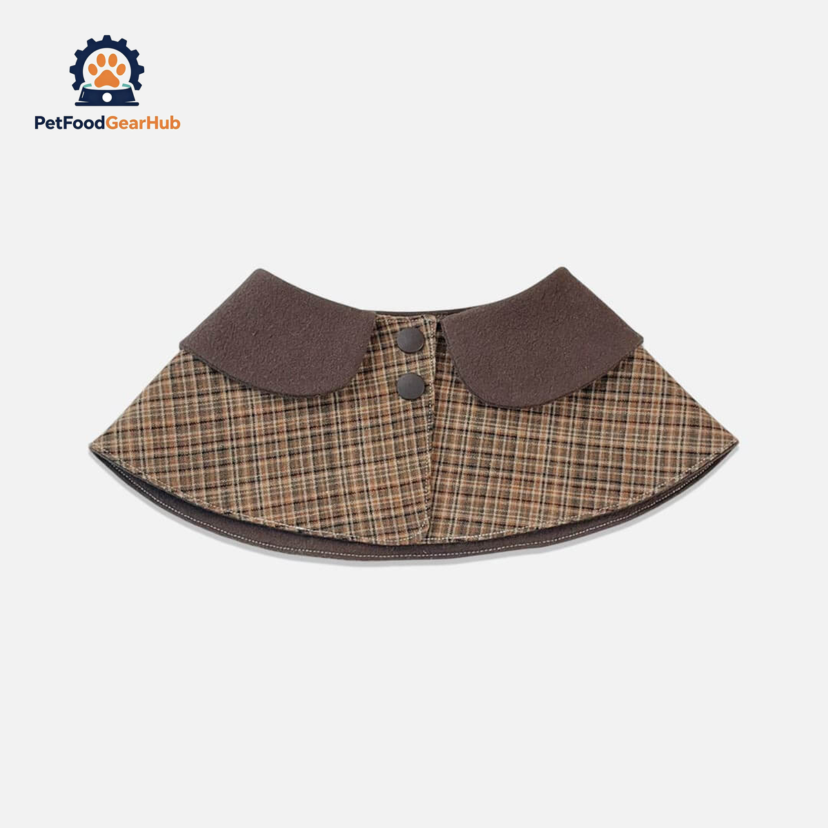 Tweed Cat Bib Classic Collar | Brown Plaid Button Cat Bib | PetFoodGearHub