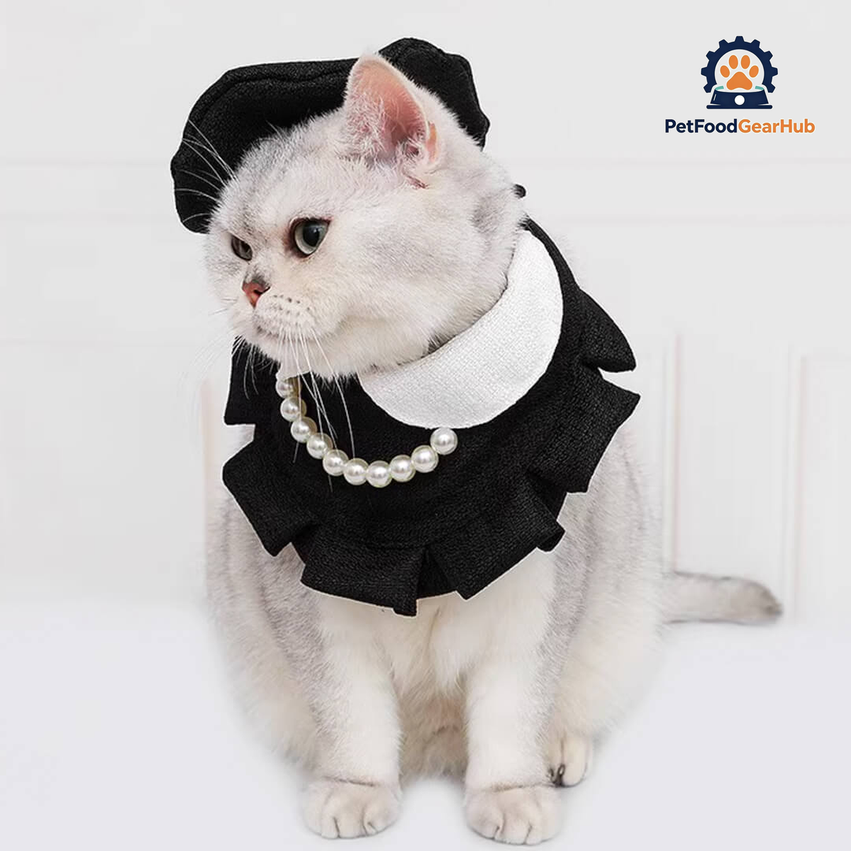 Cat in Black Cat Hat & Bib | PetFoodGearHub