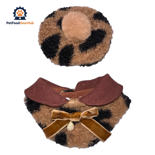 Leopard Print Cat Bib & Hat | Accessories for Cats | PetFoodGearHub