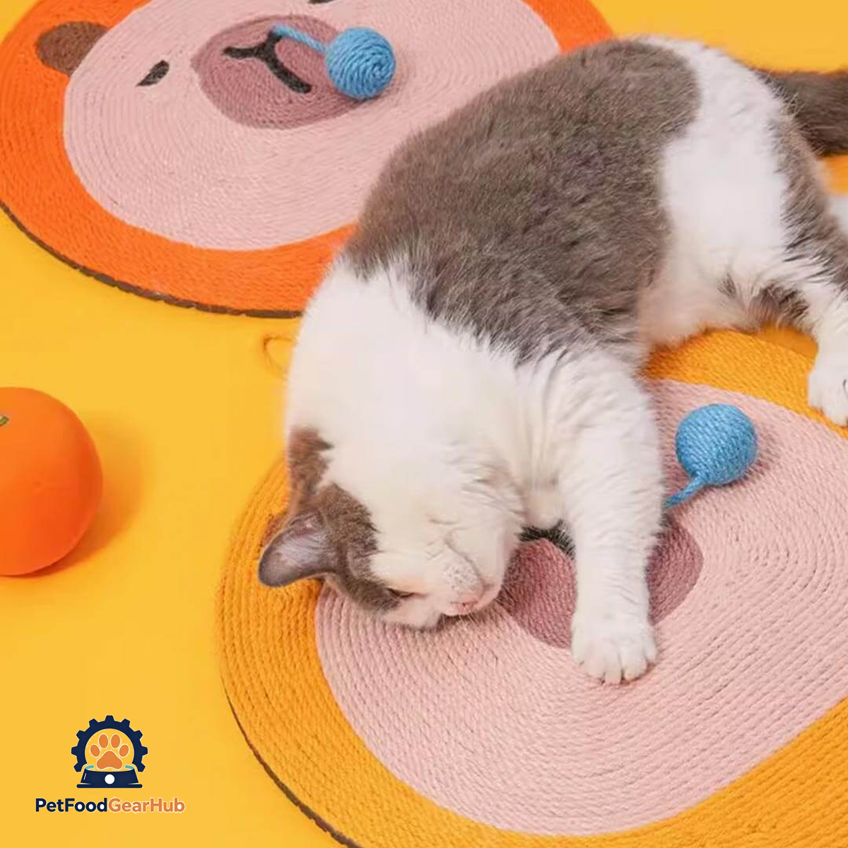 Cat Scratching Cute Orange Sniffy Capybara Cat Scratch Mat | PetFoodGearHub