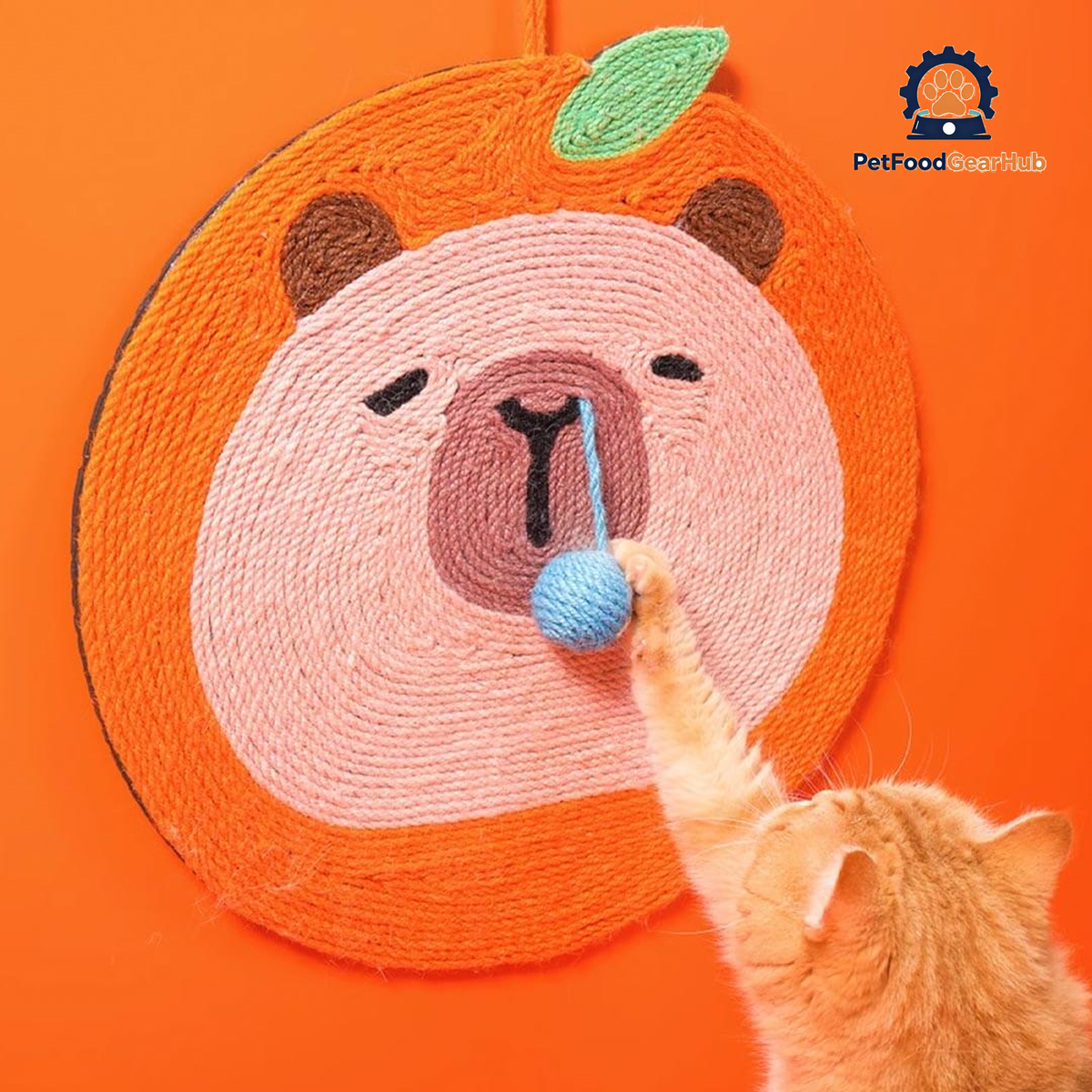 Cat Scratching Cute Orange Sniffy Capybara Cat Scratch Mat | PetFoodGearHub