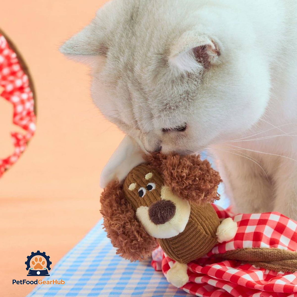 Cat Nuzzling Plush Puppy Chef on Spiral Cat Tunnel | Cute Cat Toys | PetFoodGearHub