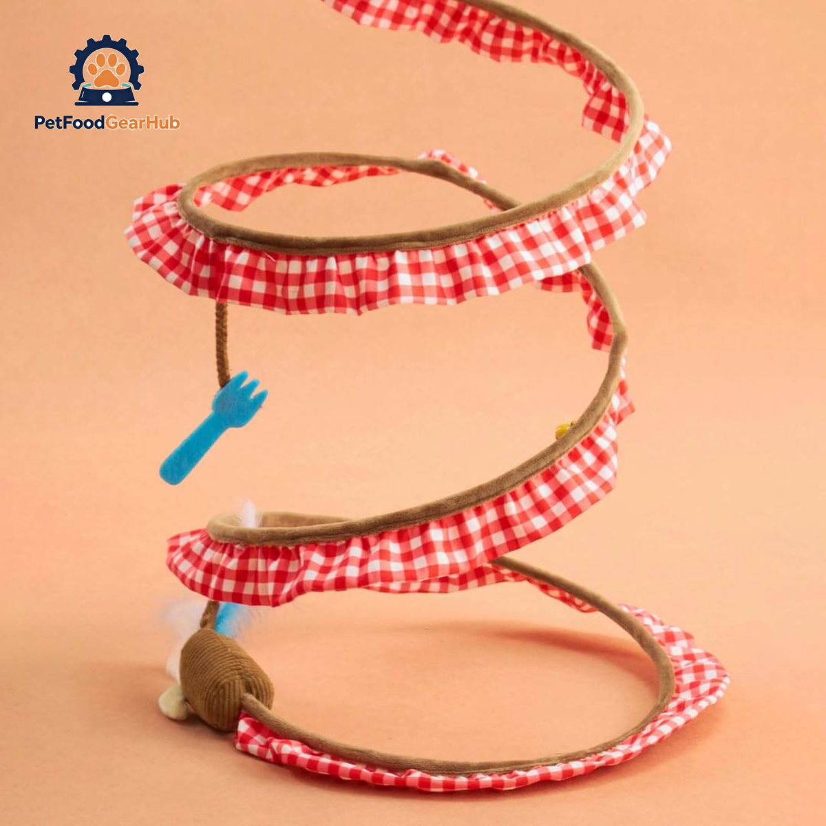Spiral Cat Tunnel Coiled Upright with Blue Fork Charm | Interactive Cat Toys | PetFoodGearHub