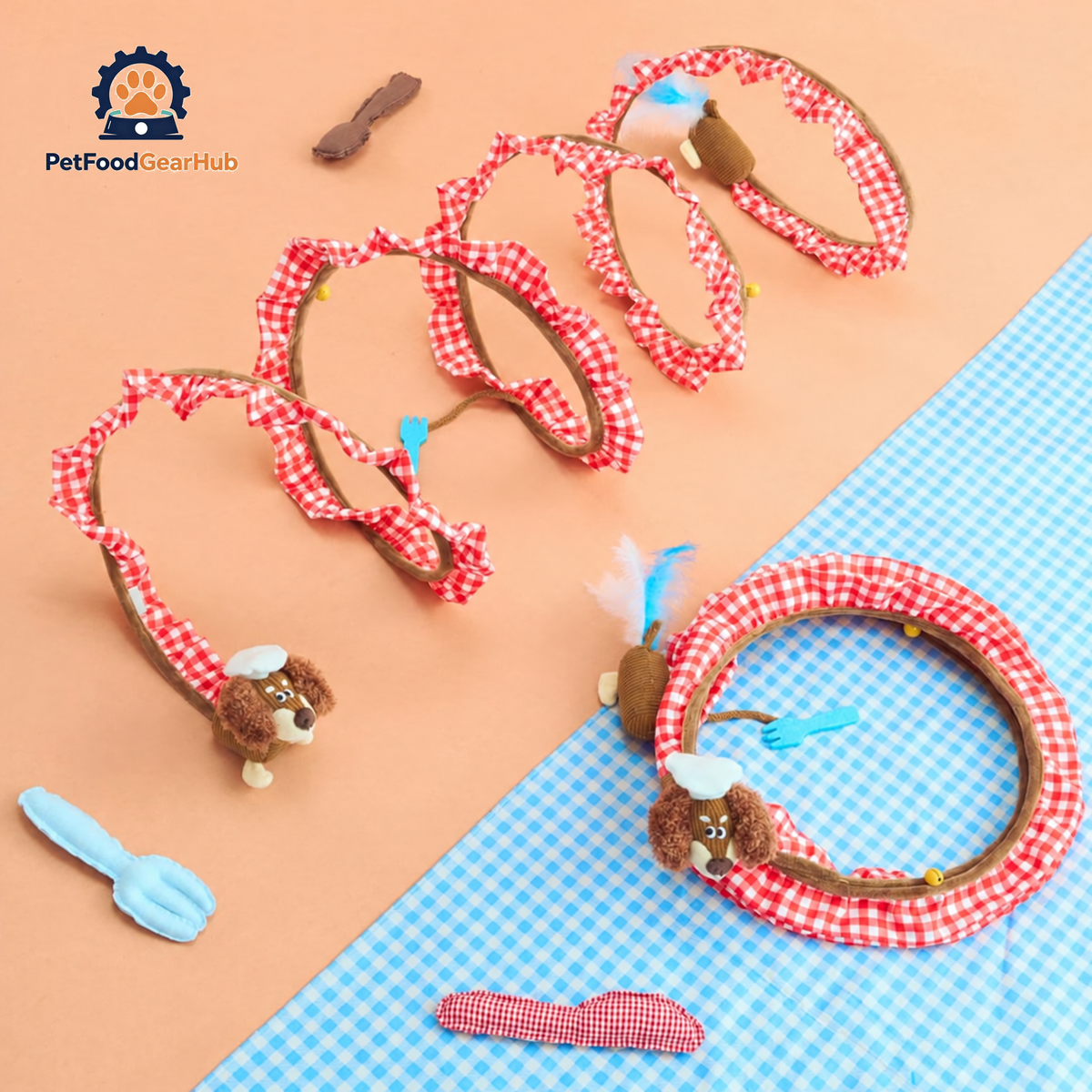 Puppy Spiral Cat Tunnel Coiled and Flat with Picnic Cat Toys | Cute Cat Toys | PetFoodGearHub