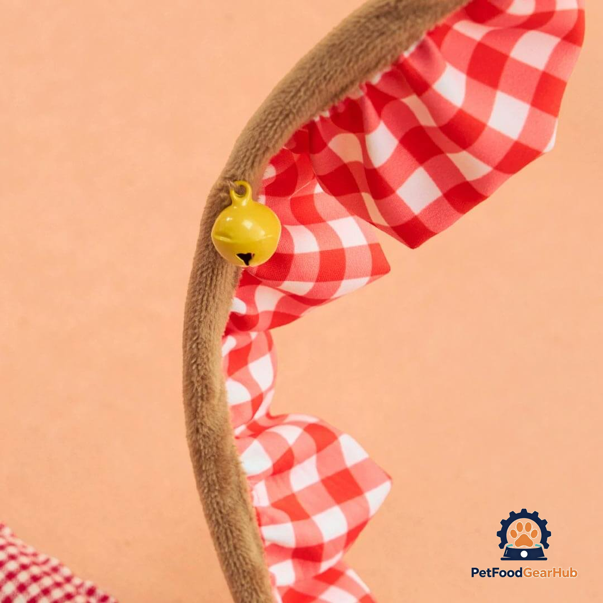 Red Gingham Spiral Cat Tunnel Laid Flat with Plush Puppy | Cute Cat Toys | PetFoodGearHub