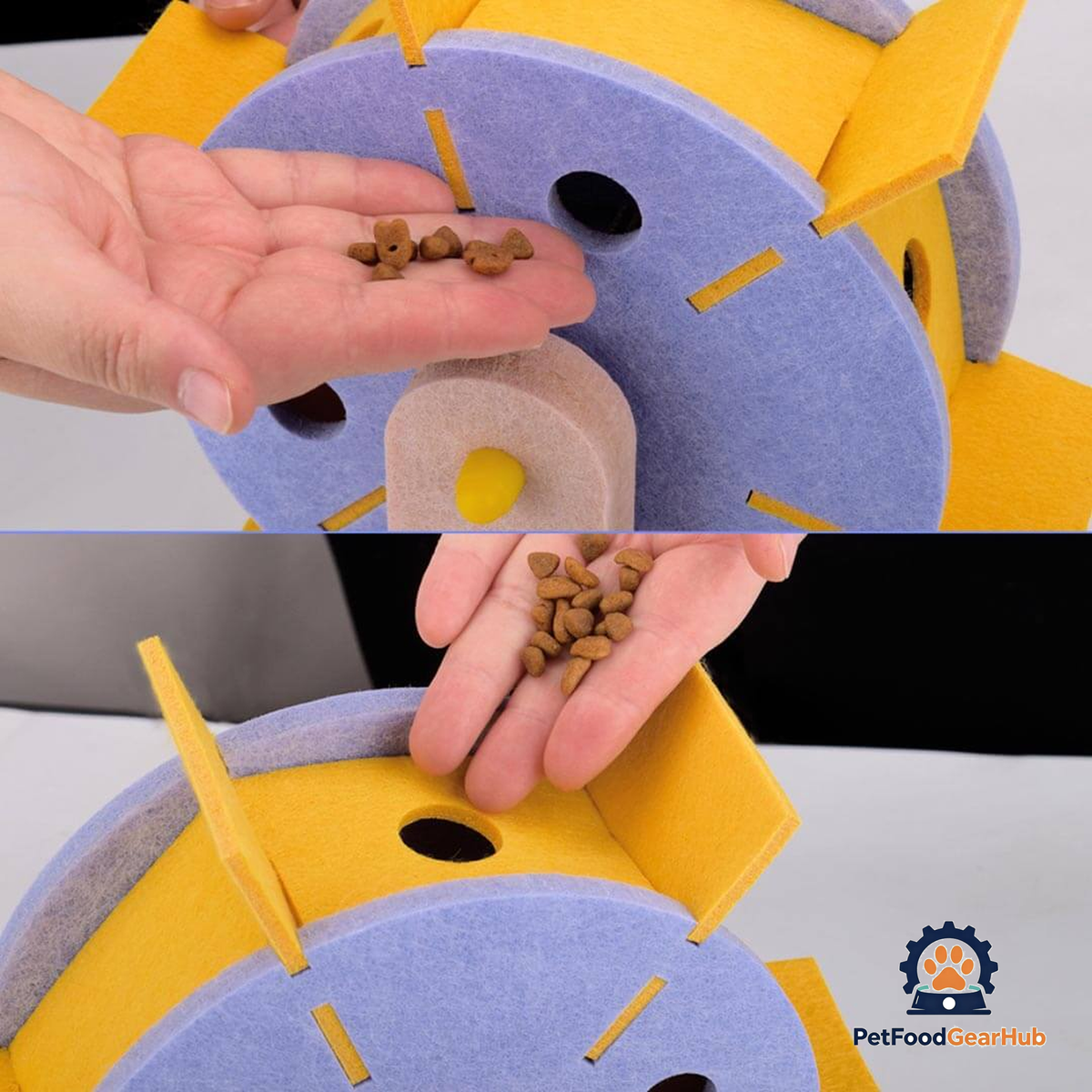 Hand Loading Kibble Into the Windmill Cat Toy Wheel | Cat Puzzle Feeders | PetFoodGearHub