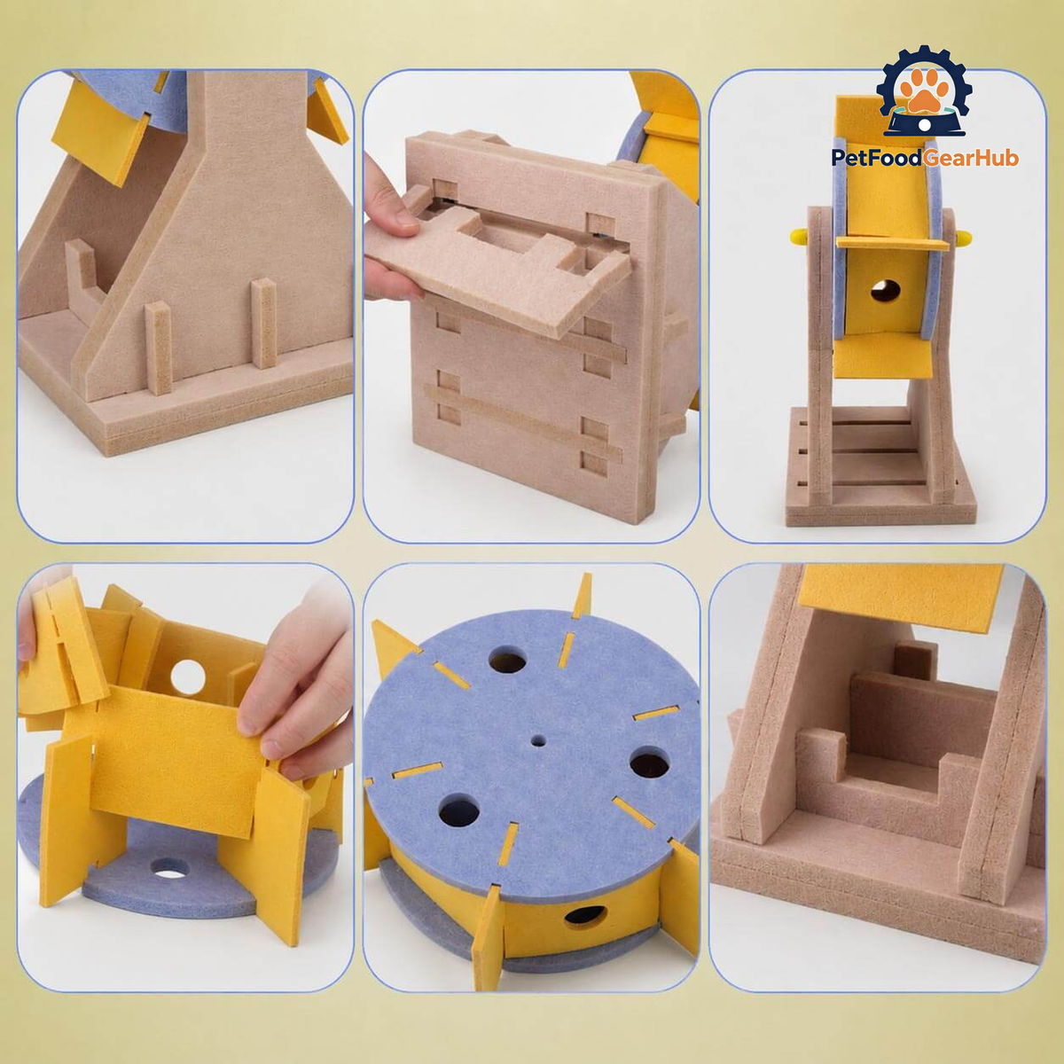Felt Windmill Cat Toy Slot Together Assembly Pieces | Treat Dispenser Cat Toys | PetFoodGearHub