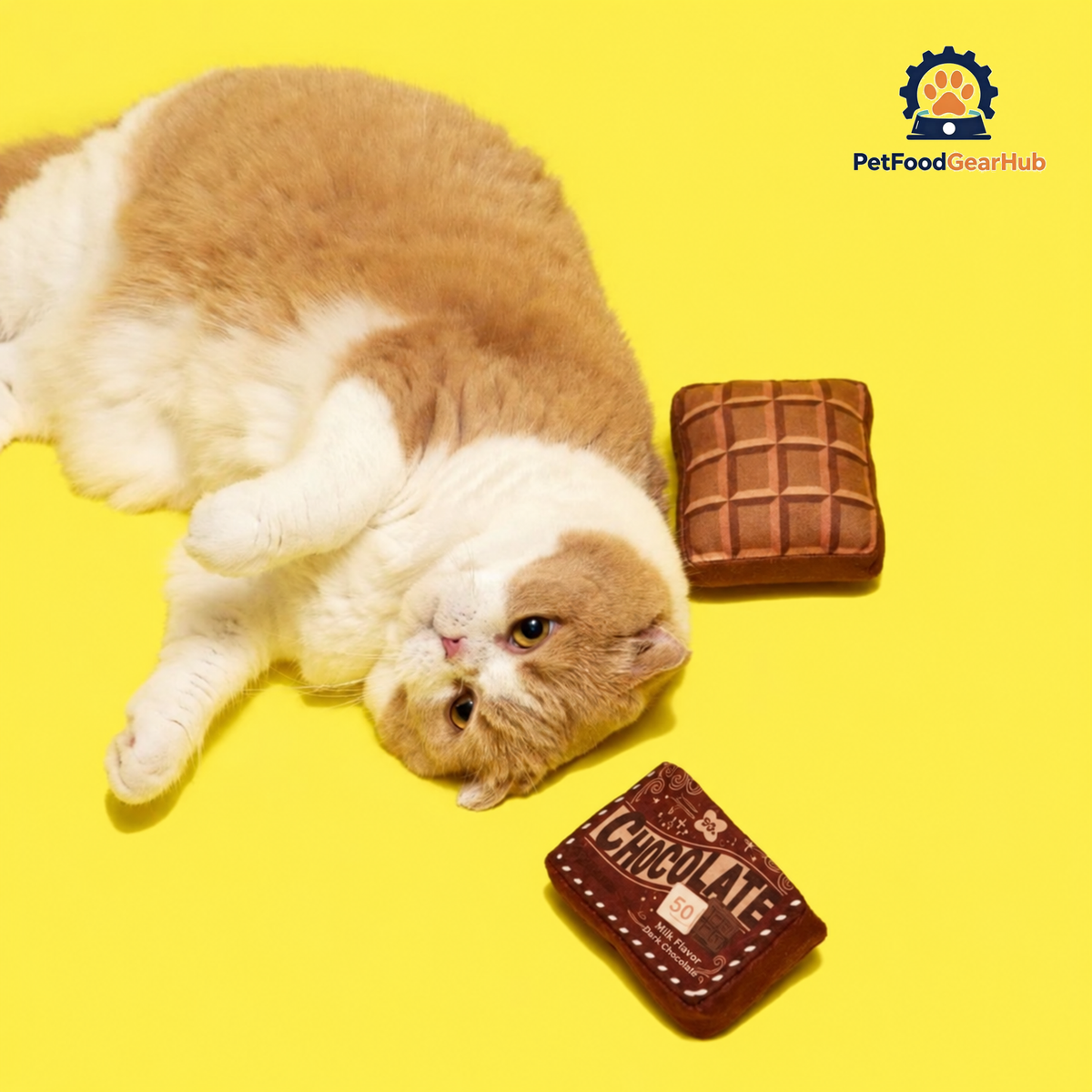 Cat Rolling Beside Plush Chocolate Cat Toy | Cute Cat Toys | PetFoodGearHub