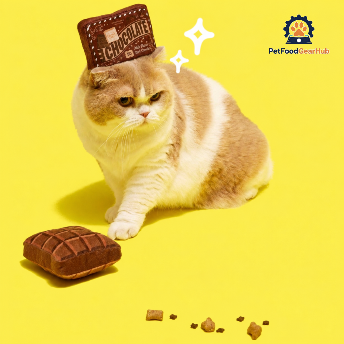 Cat Balancing Chocolate Wrapper Cat Toy on Head | Cute Cat Toys | PetFoodGearHub