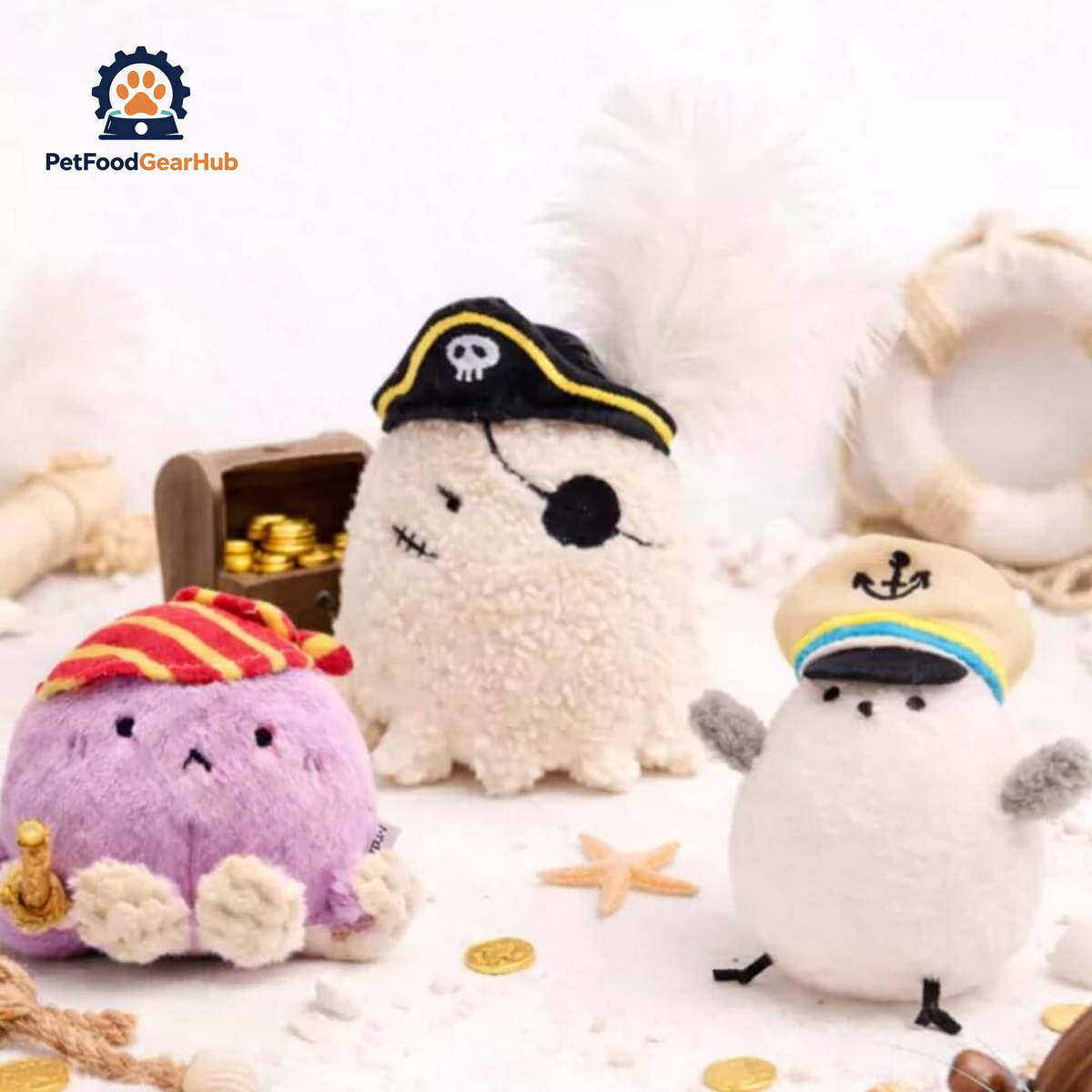 Ghost Pirate and Captain Seagull Catnip Cat Toys with Treasure Chest | Cute Cat Toys | PetFoodGearHub