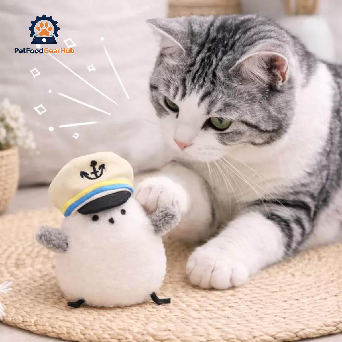 Cat Pawing at Captain Seagull Catnip Cat Toy | Cute Cat Toys | PetFoodGearHub