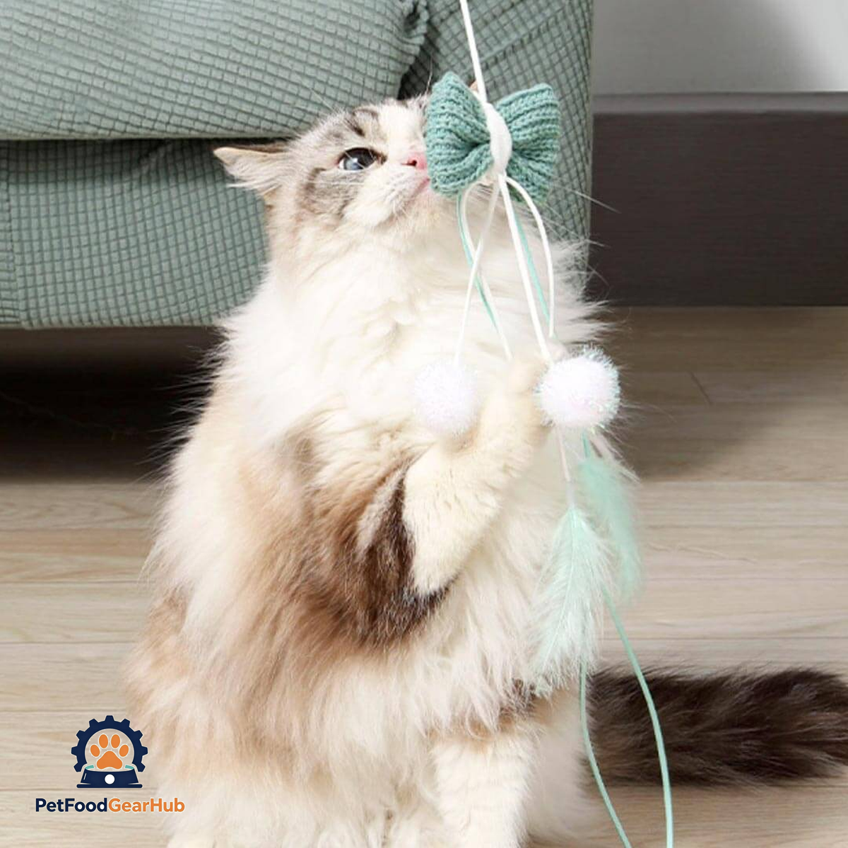 Cat Playing with Bow Whisker Twister Cat Wand | Kitten & Cat Toys | PetFoodGearHub