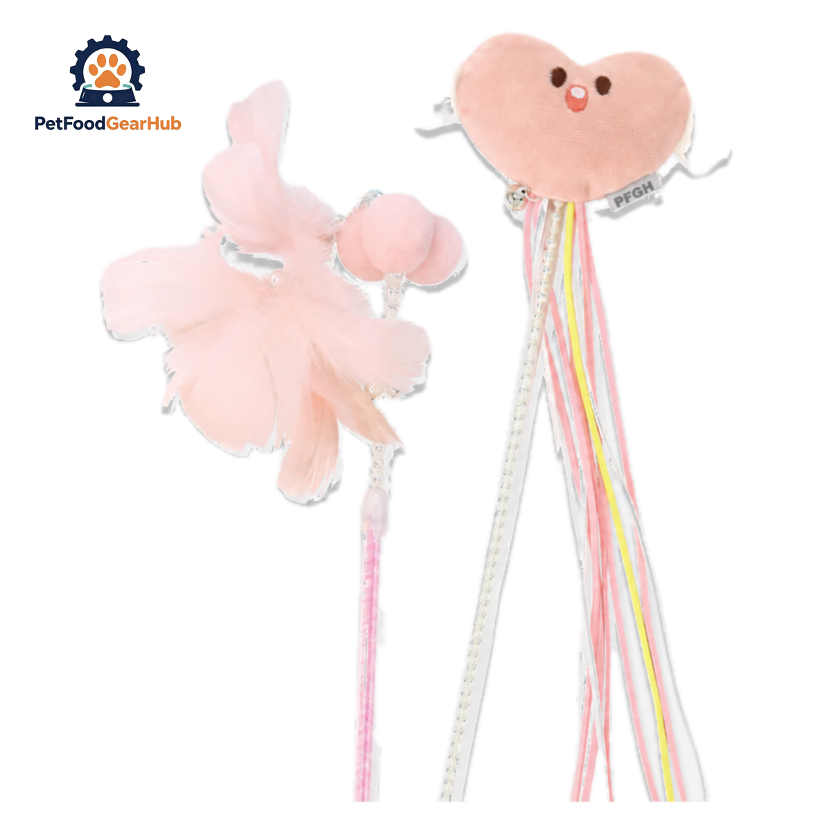 Angel Heart and Feather Ribbon Cat Teaser Wand Toys | Toys for Kittens & Cats | PetFoodGearHub