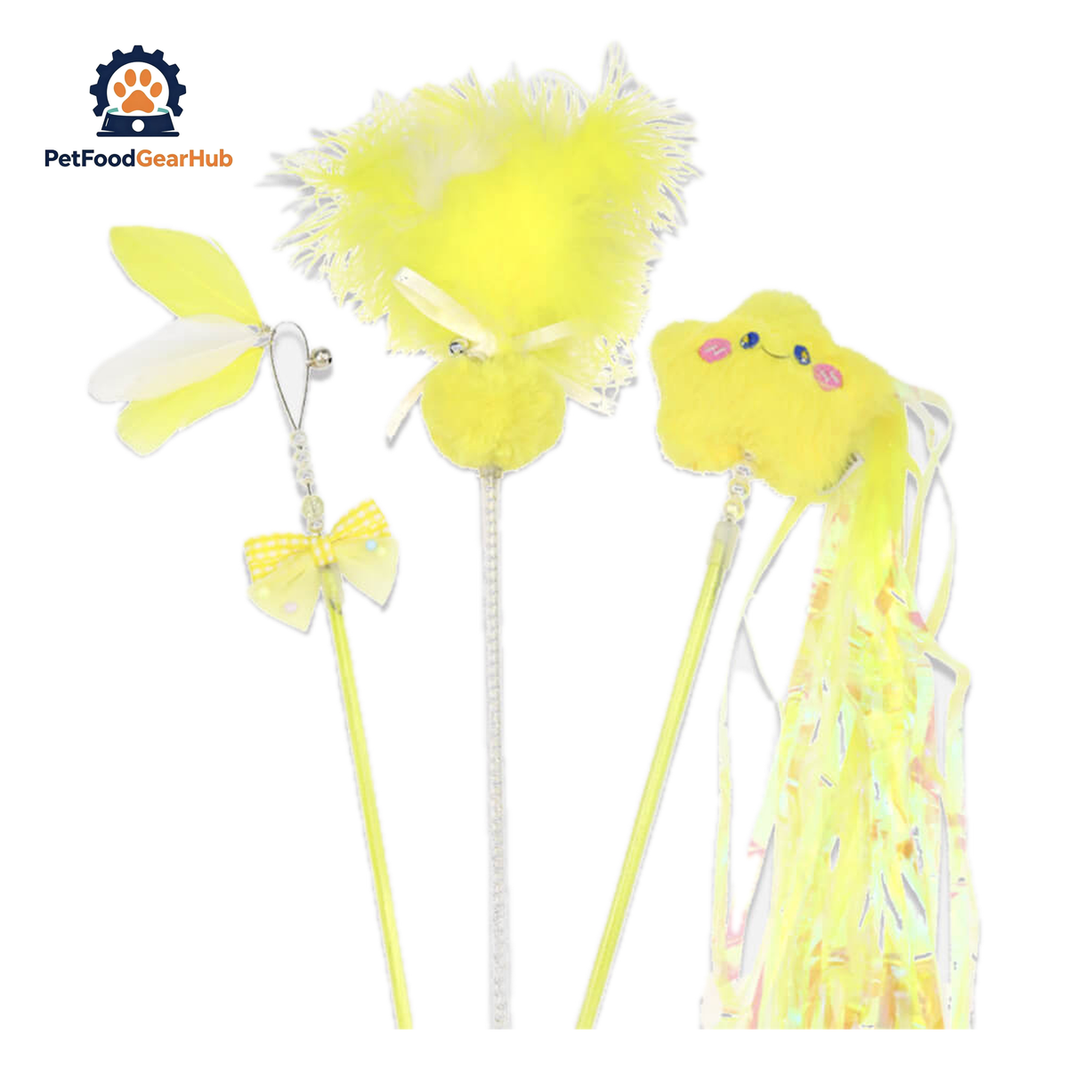 Lucky Star and Feather Ribbon Cat Wand Toys | Cat Teasers | PetFoodGearHub